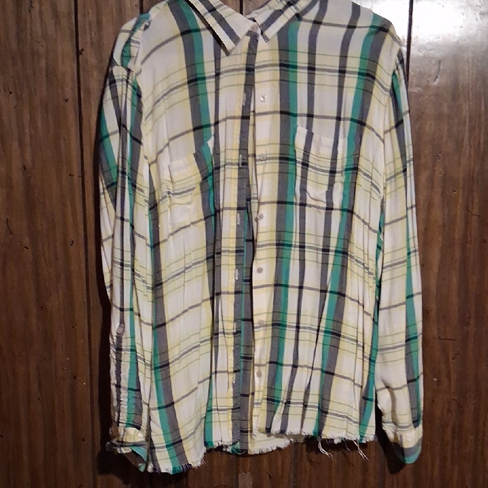 Cato Men's Casual Plaid Shirt - Green, Yellow, White